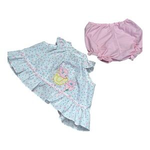 Baby Girl Easter Dress & Bloomers Open Back Pink White Polka Dot 6-9 Months VTG